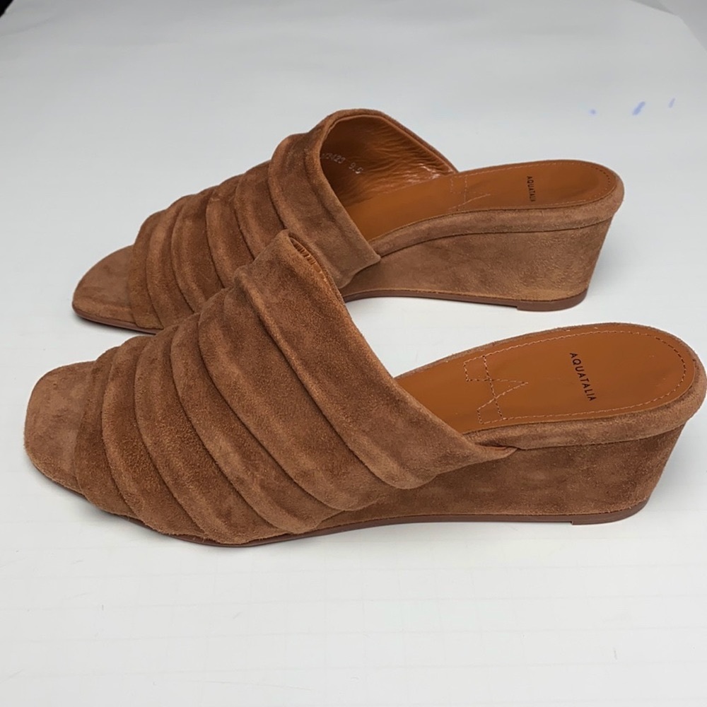Aquatalia Kristina Suede Ruched Wedge Sandals